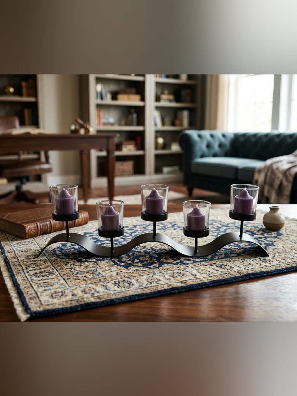 Modern Black Wavy 5-Cup Votive Candle Holder Centerpiece (18" x 5.5")